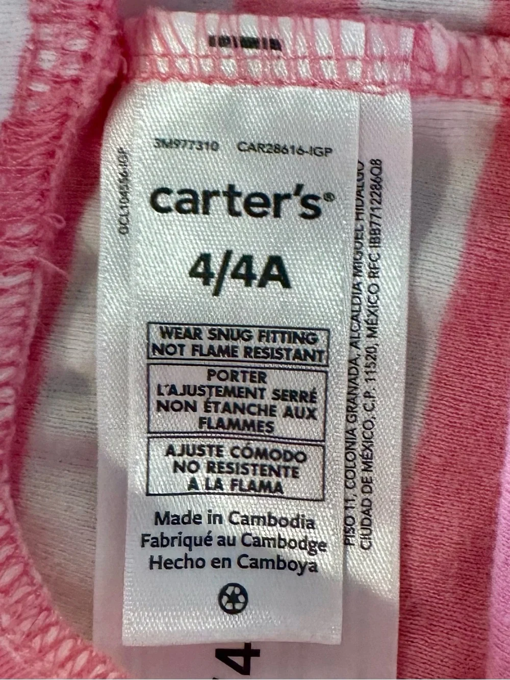 GAP Peach Moana Pajama top paired with Carter’s Pink Striped bottoms 4T